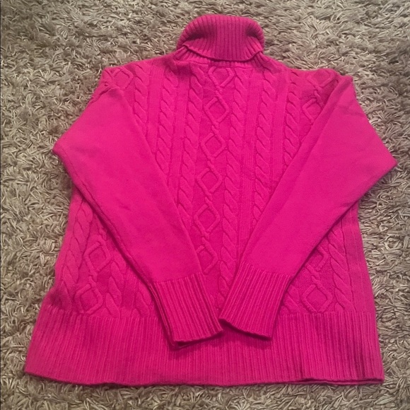 100% Cashmere Pink Cable Knit Turtleneck Sweater - Size LP - Picture 9 of 9